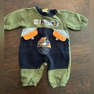 Green & Navy Baby Vintage Disney Mickey Racing One-Piece with Racing Patch